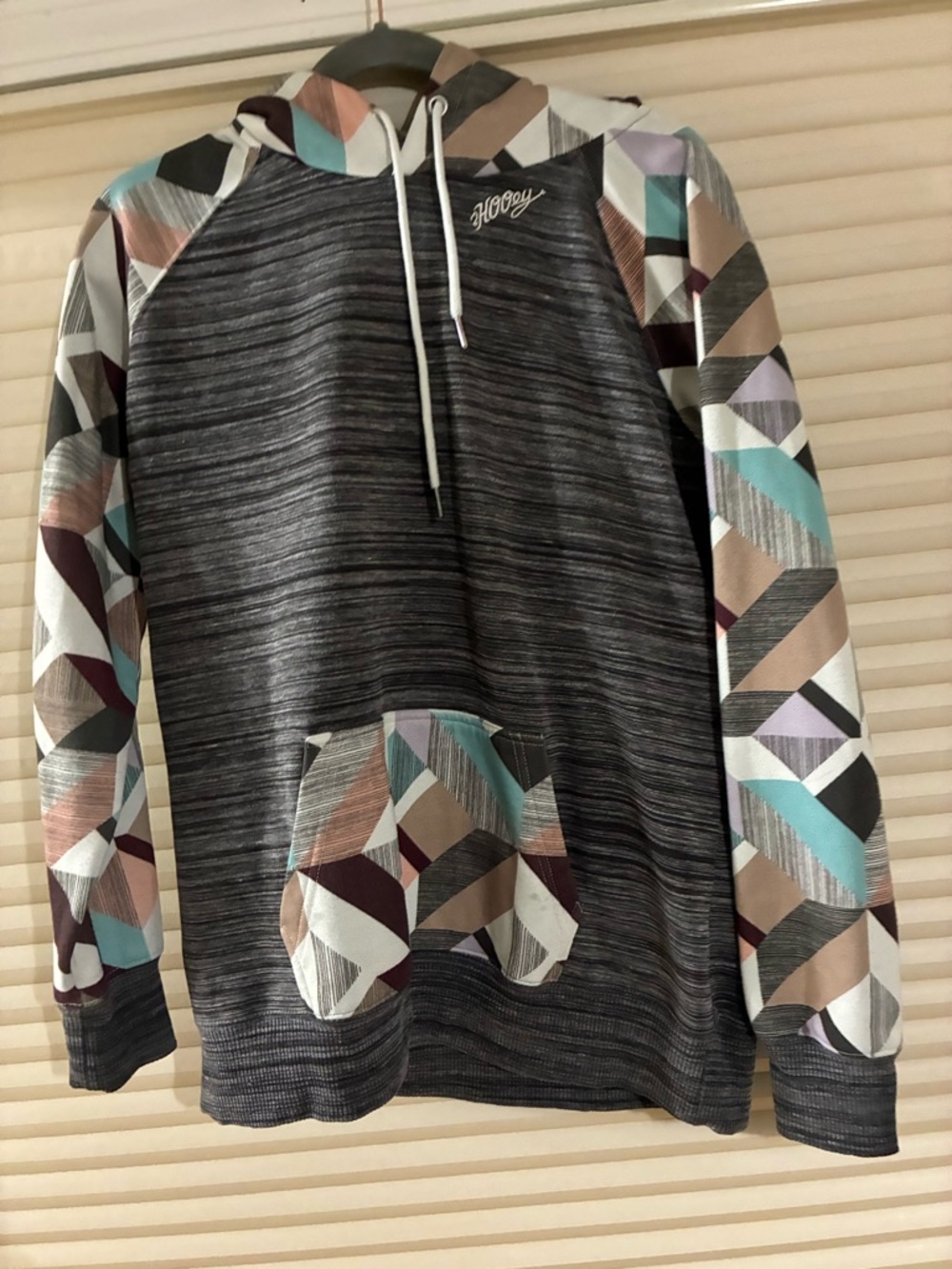 Hooey Gray Hoodie with Coral Trim and Dark Heather Body